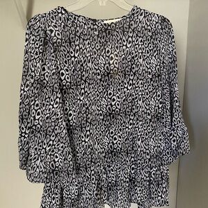 New! Michael Kors Black and White Patterned Blouse